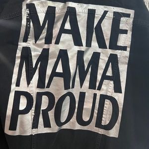 ZARA DISTRESSED DENIM JACKET Size M " MAKE MAMA PROUD" REF. 6147/212